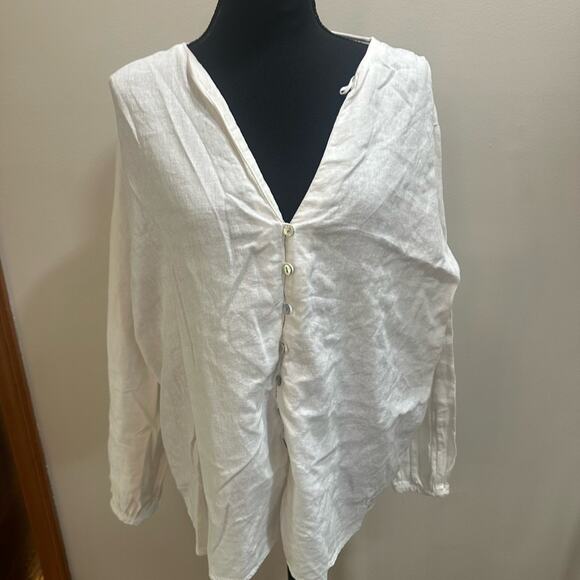 Zara Tops - Zara White Linen Blend White Blouse Lightweight